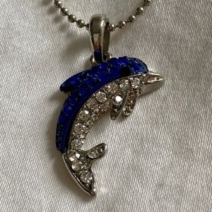 Beautiful Blue Crystal Dolphin Silver Necklace